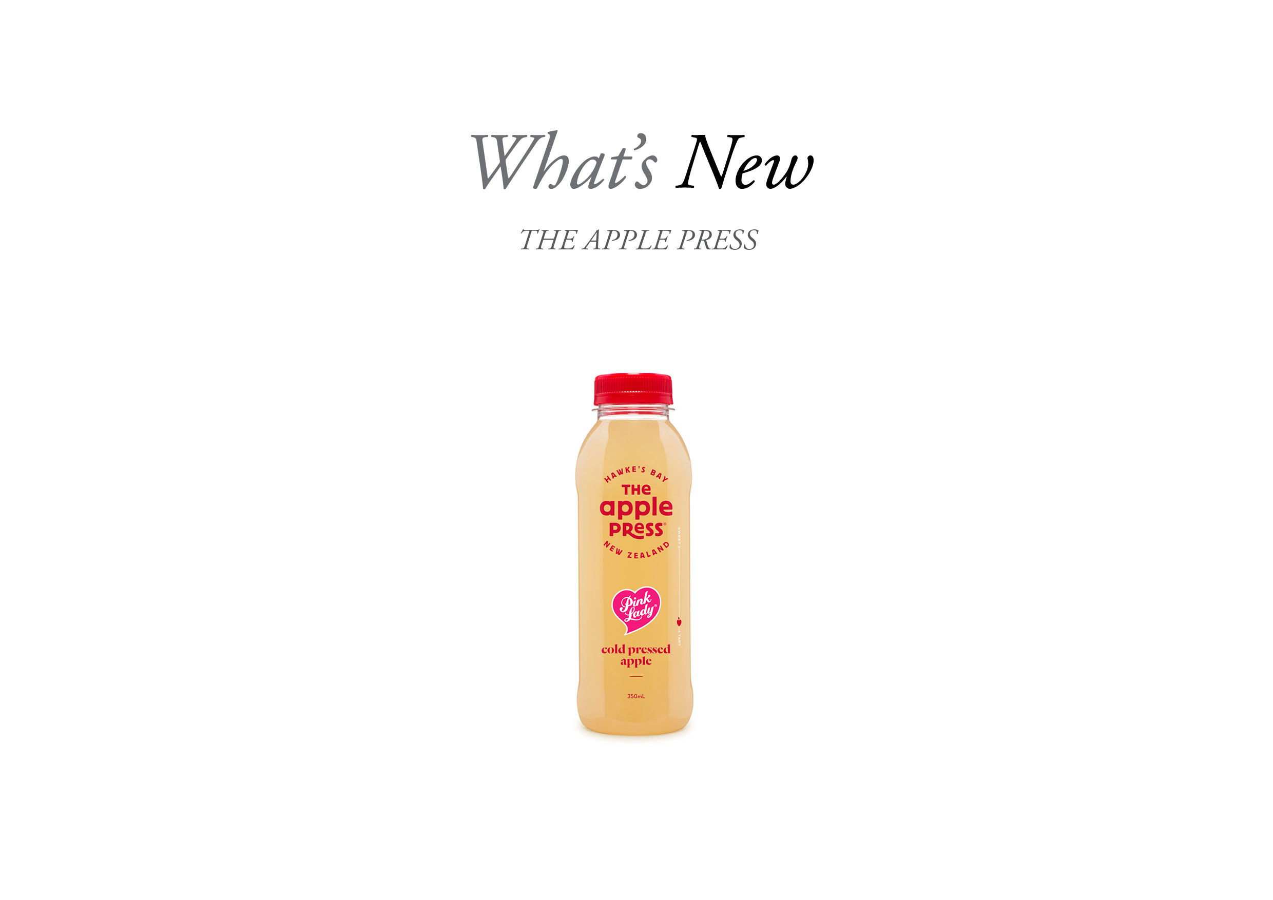 the apple press pink lady bottle with a what's new symbol