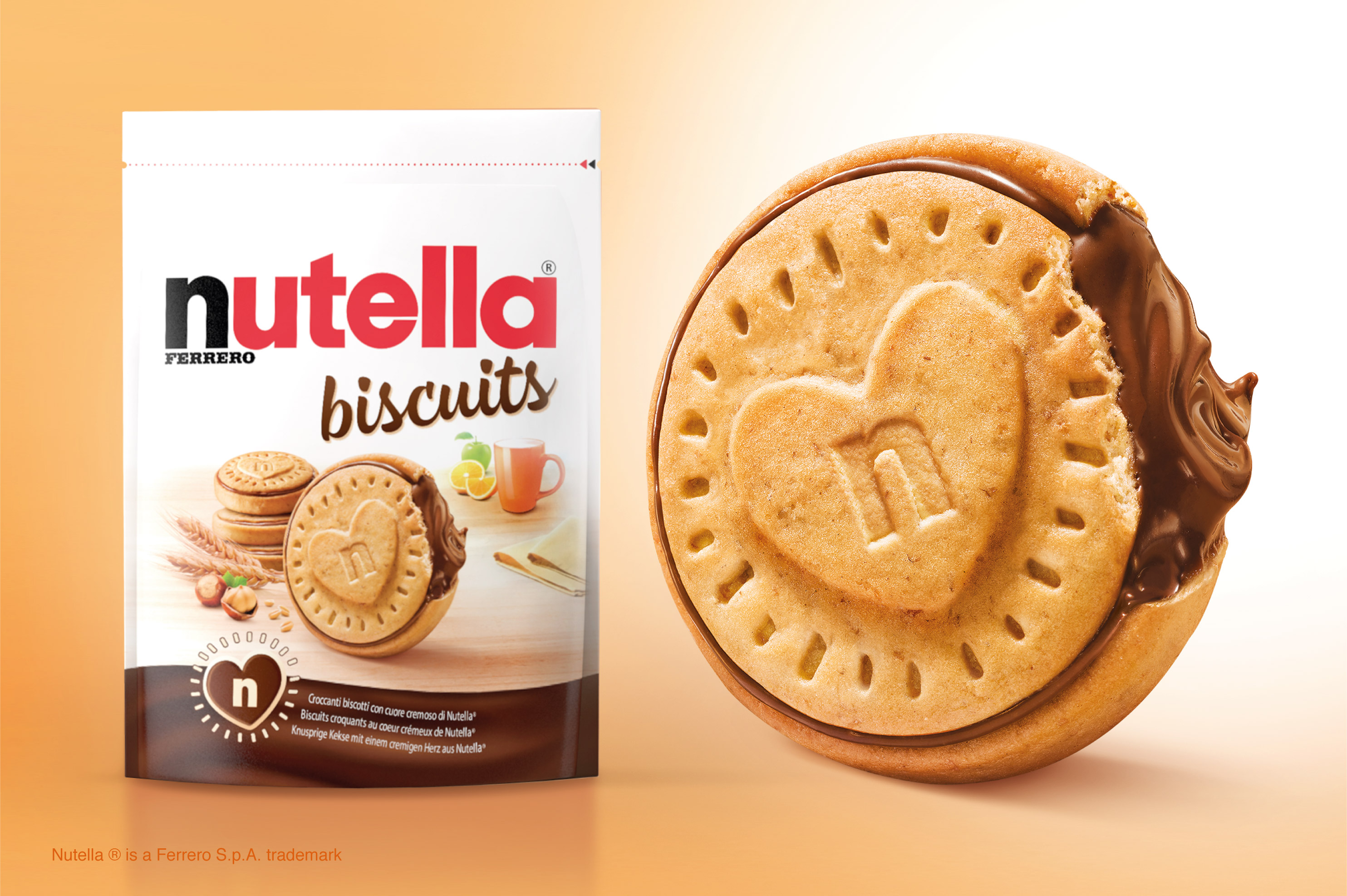 Nutella biscuit pack next to a giant shortbread Nutella biscuit