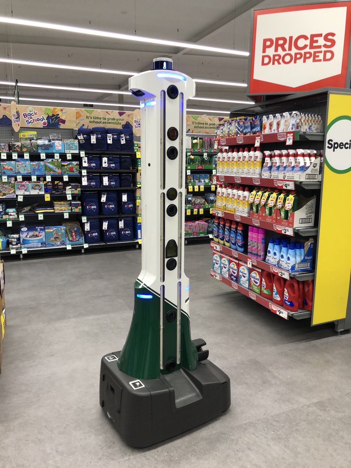 An in-store robot like this one will alert Countdown Rototuna team members to spills and hazards while also spotting any empty shelves to be restocked