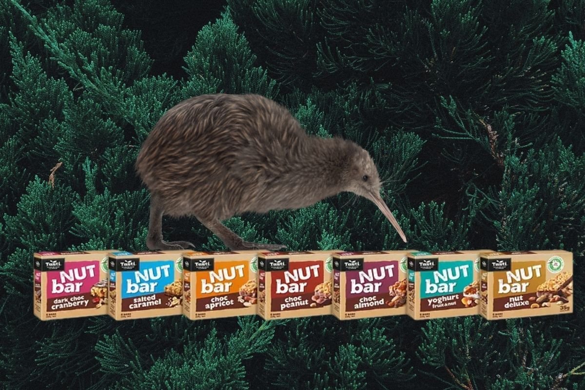 Kiwi bird on 7 Packs of Tasti nut bars